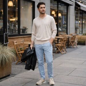 Old Navy Men’s V-Neck Sweater Pullover Beige Oatmeal Cotton Blend Size L